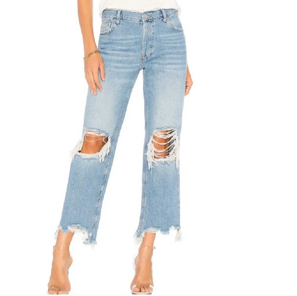 We The Free People Maggie 100% Cotton Button Fly Distressed Cropped Mid Rise 25